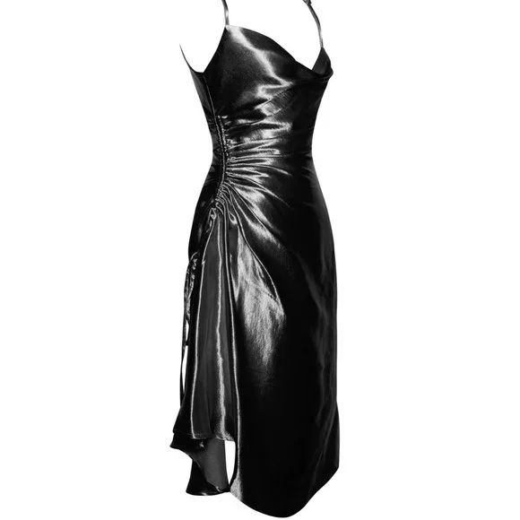 Callie Lives Blinding Love: Sleeveless Cami Cowl Neck Golden Yellow Slip Dress L - Picture 9 of 12